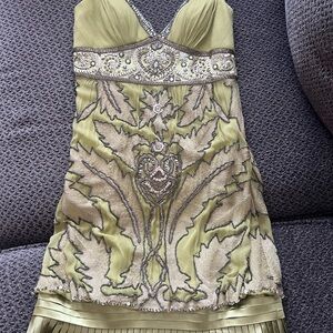 Sue Wong Olive Embellished Midi Dress